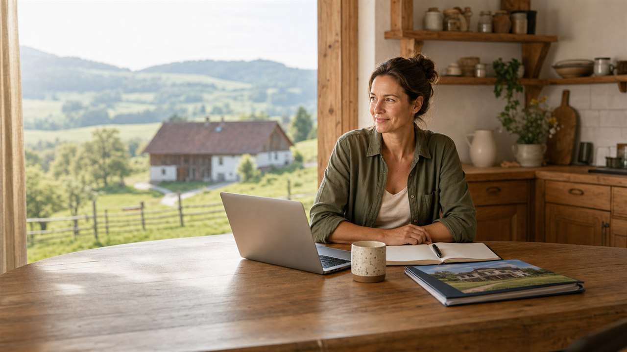 Landwirtschaftlicher Gewerbebetrieb mit Gebaeuden und Flaechen.